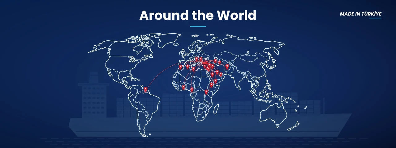 Around the World – Made in Türkiye: world map showing the countries where Yaşarlar Cosmetics products are exported